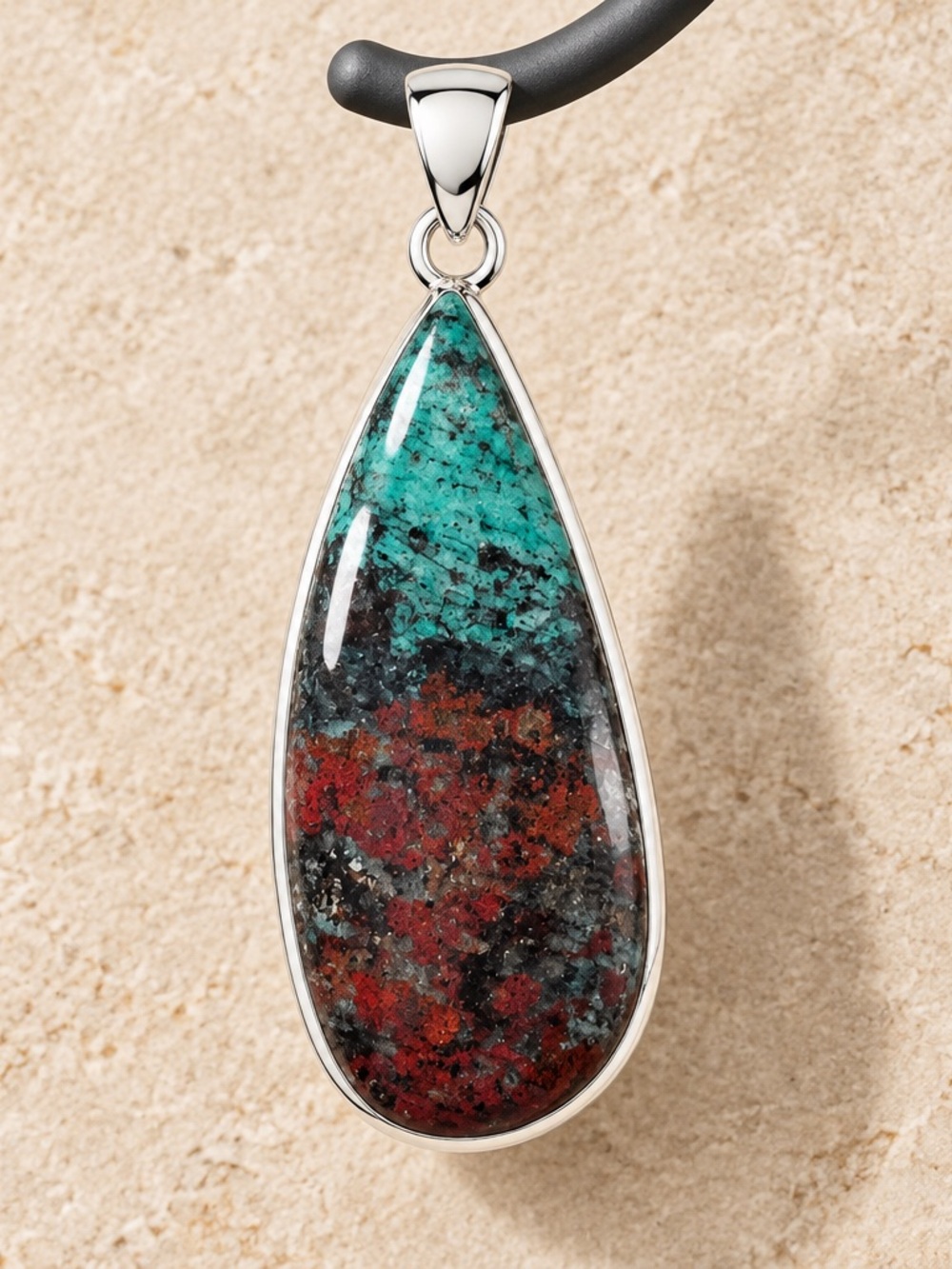 Sterling Silver Chrysocolla and Red Jasper Teardrop Pendant - Picture 10 of 10